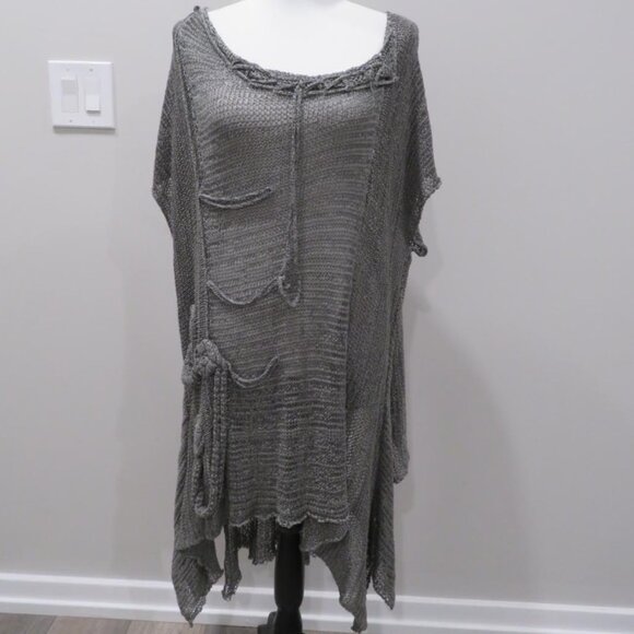 BOHEMIAN Grey Embroidered Crochet Knit Dress - Picture 1 of 6